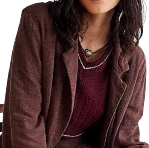 Free People Misha Linen Blend Oversized Chocolate Lava Blazer Jacket Size 6 - Picture 16 of 16